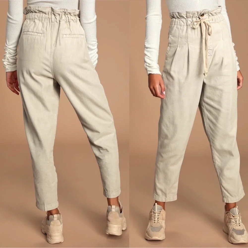 Free People Paperbag Waist Pleated Pants M khaki high rise